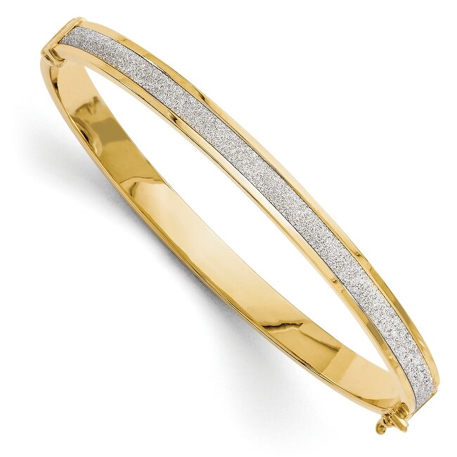 Italian 14k Gold Fancy Glimmer Infused Hinged Bangle